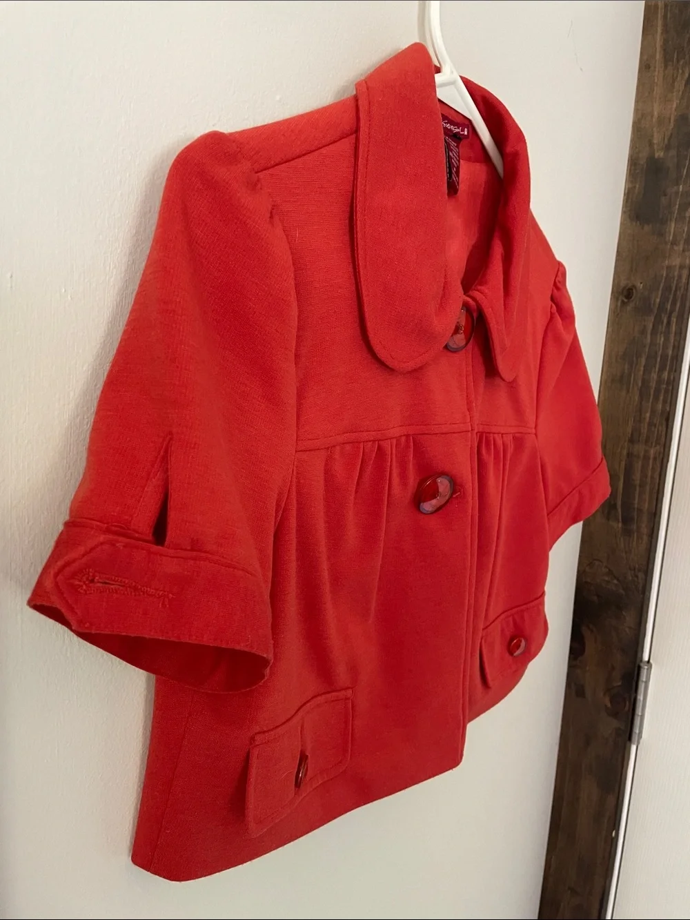Woman’s Red Short Sleeve Wool-Blend Crop Coat